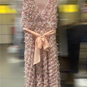 Just Me Blush Textured V-Neck Maxi Dress with Waist Tie